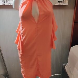 Elegant Coral Halter Dress